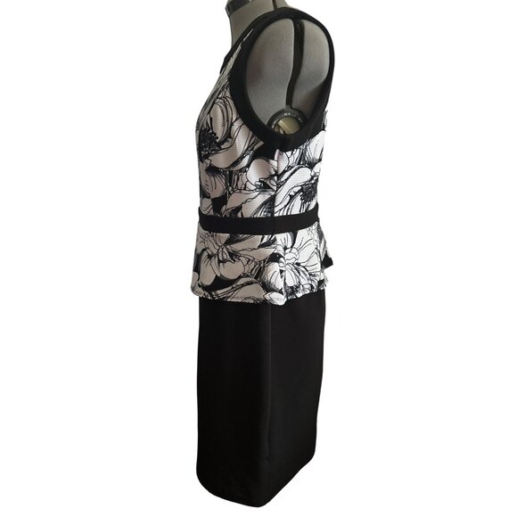 Shelby & Palmer Womens Black & White Floral Peplum Dress Size 8 Office - Picture 2 of 9